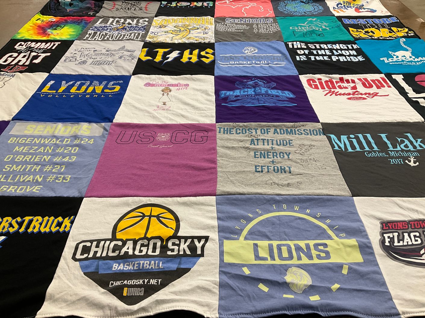 T-shirt quilt featuring lyons township basketball, lyons township flag football by Marie from IL