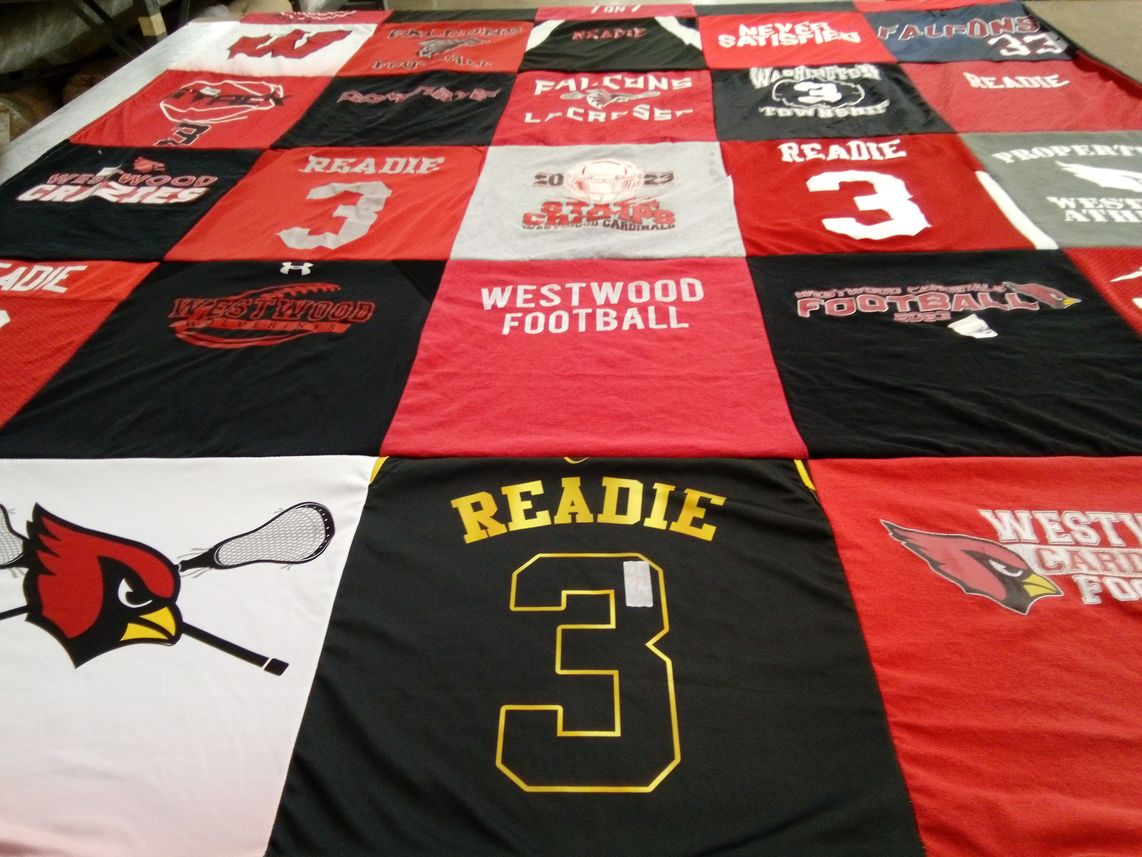 T-shirt quilt featuring westwood football, westwood cardinals by Jennifer from NJ
