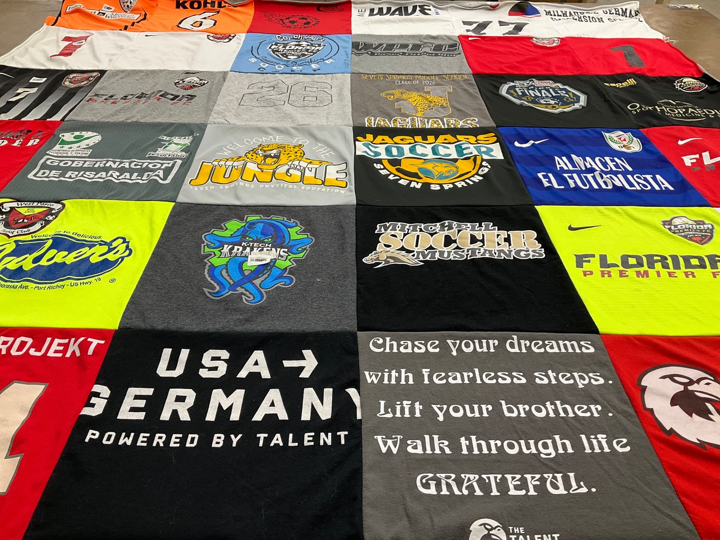 T-shirt quilt featuring mitchell soccer mustangs by Stacy from FL