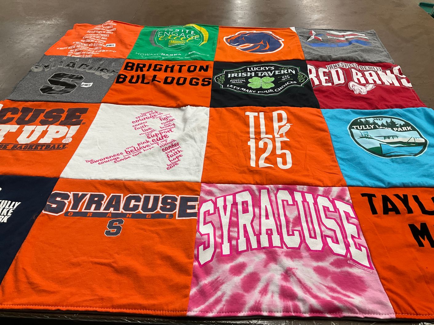 T-shirt quilt featuring syracuse orange, brighton bulldogs by Johanna from NY