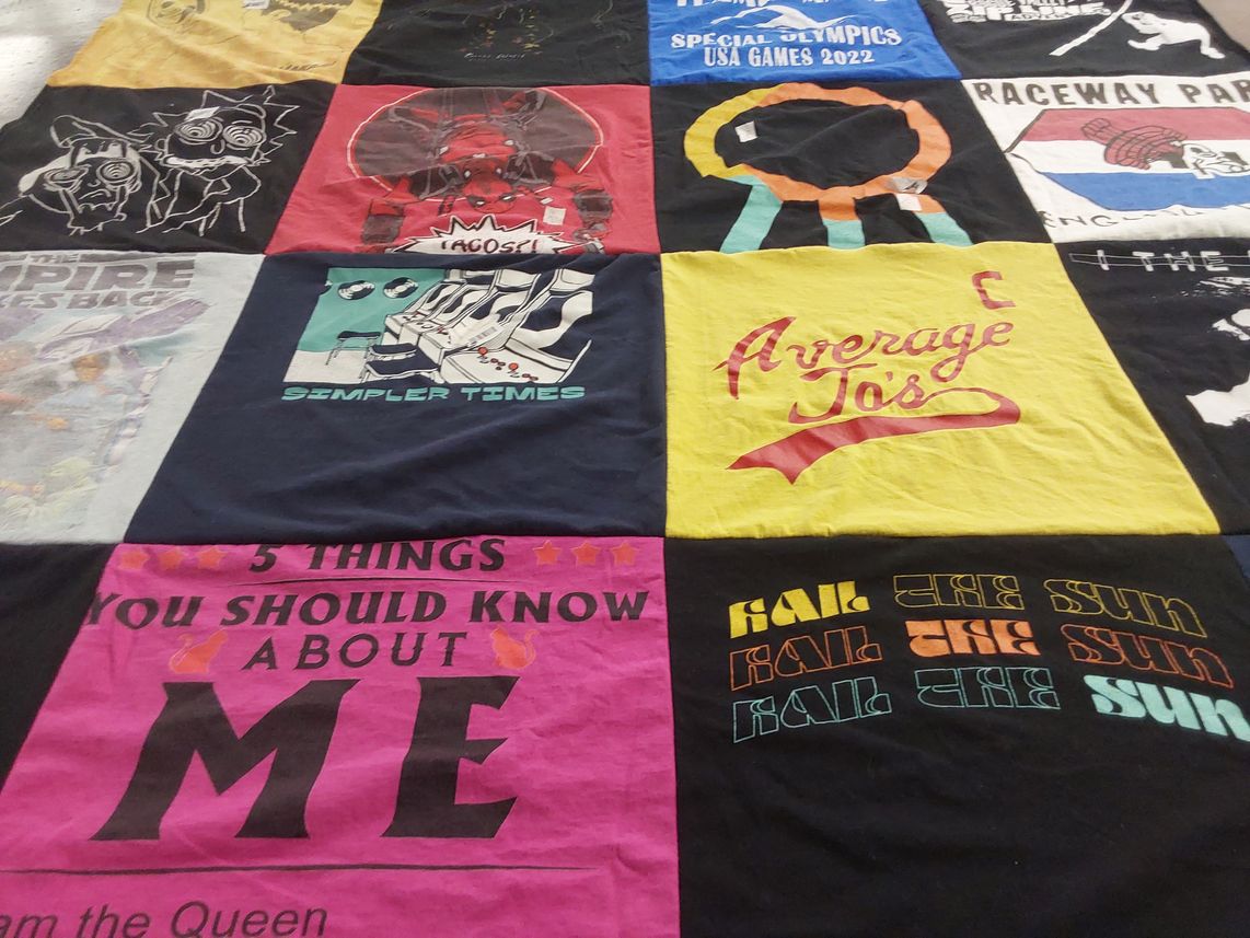 T-shirt quilt with sports, games themes by Kylee from NJ