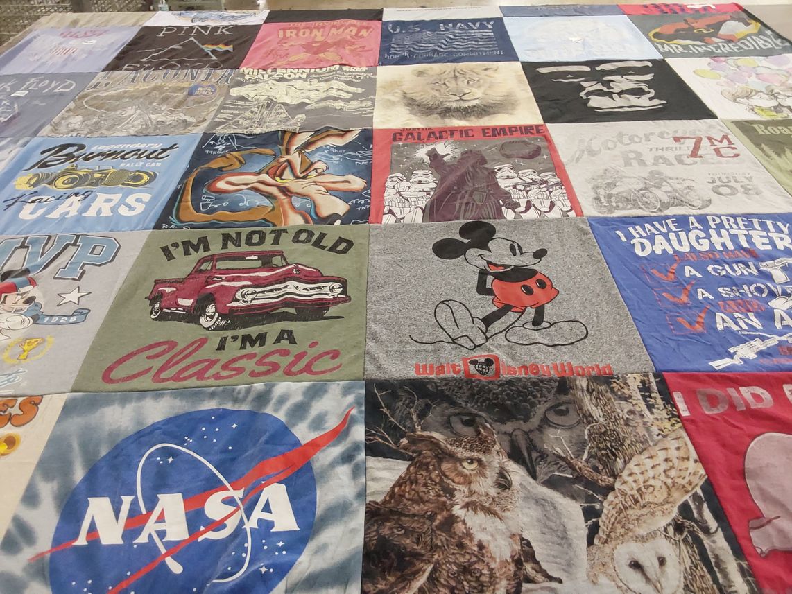 T-shirt quilt with cars, disney themes by Kathleen from CA