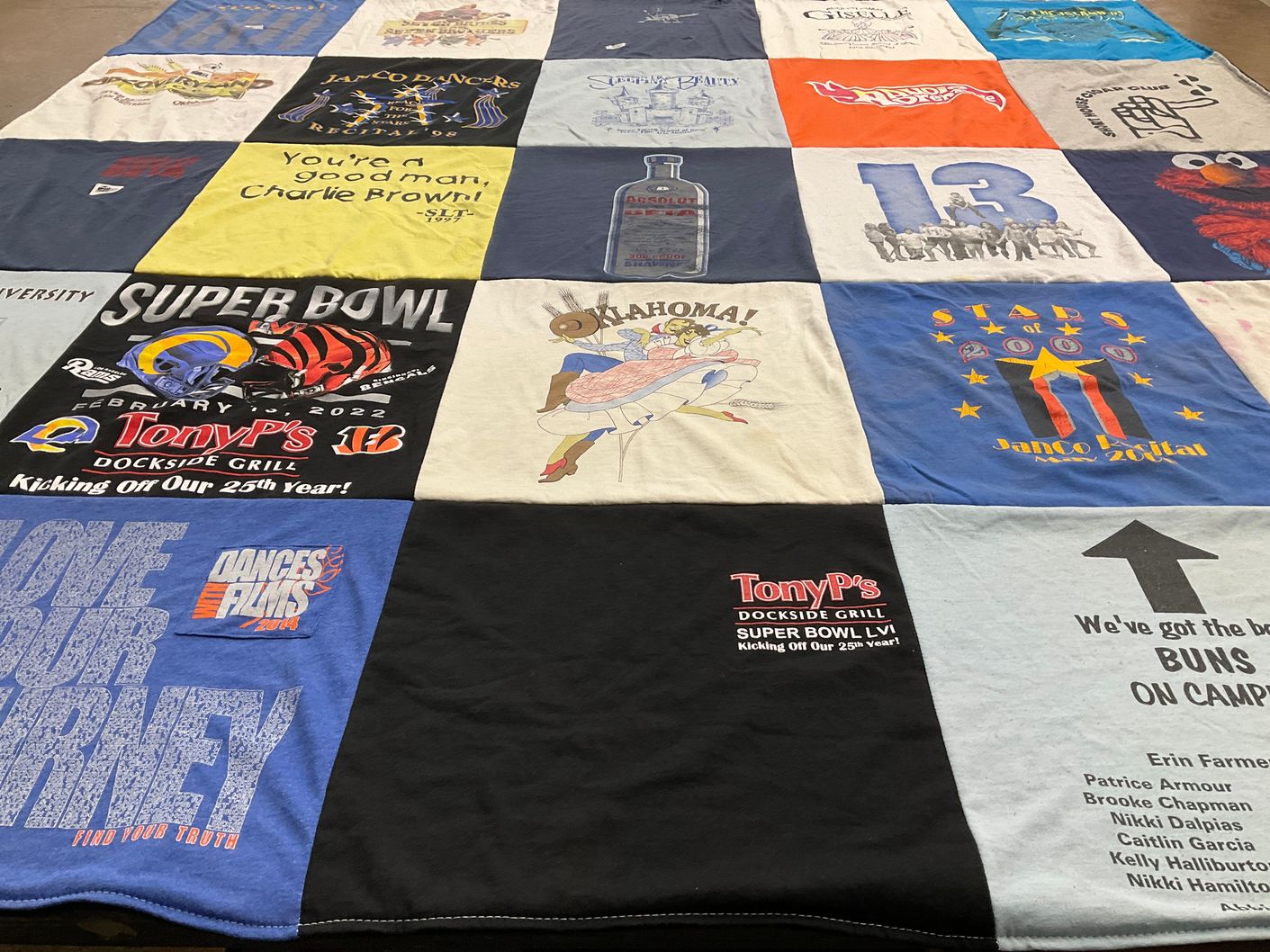 T-shirt quilt from university by Evie from CA