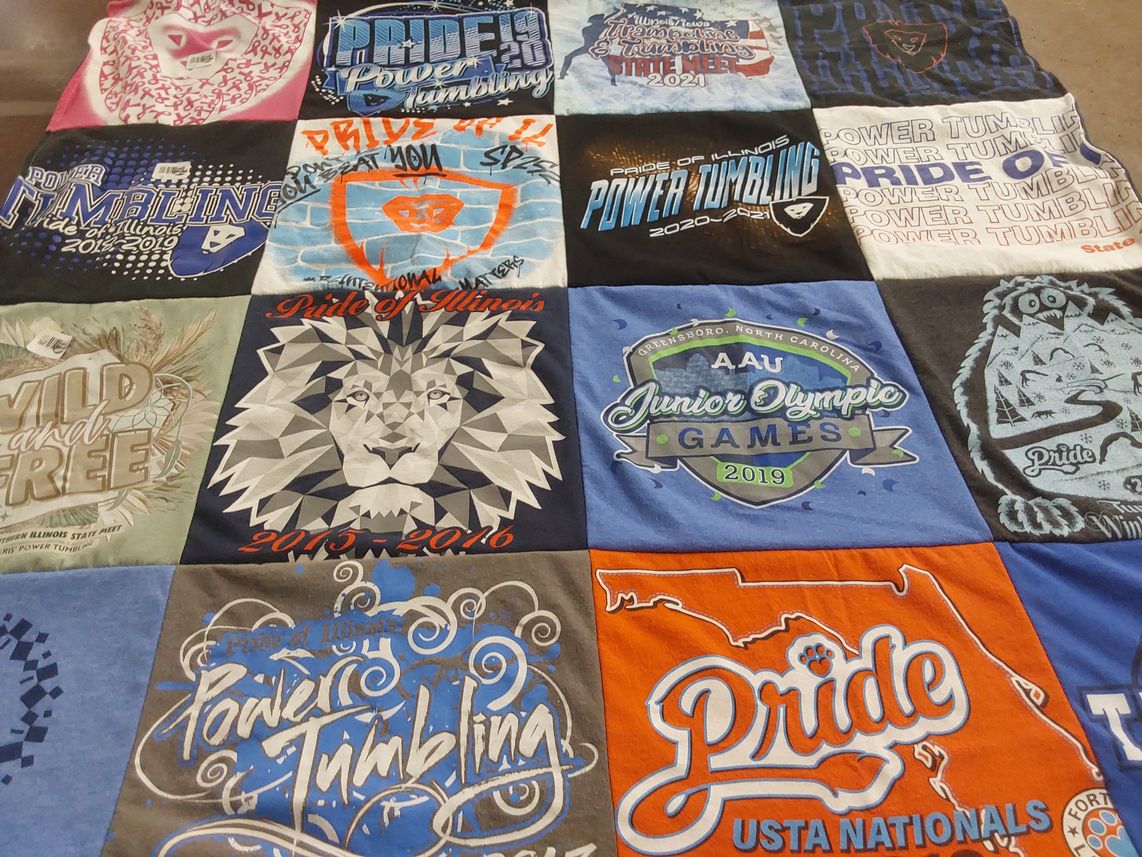 T-shirt quilt featuring pride of illinois gymnastics by Mary Ann from IL