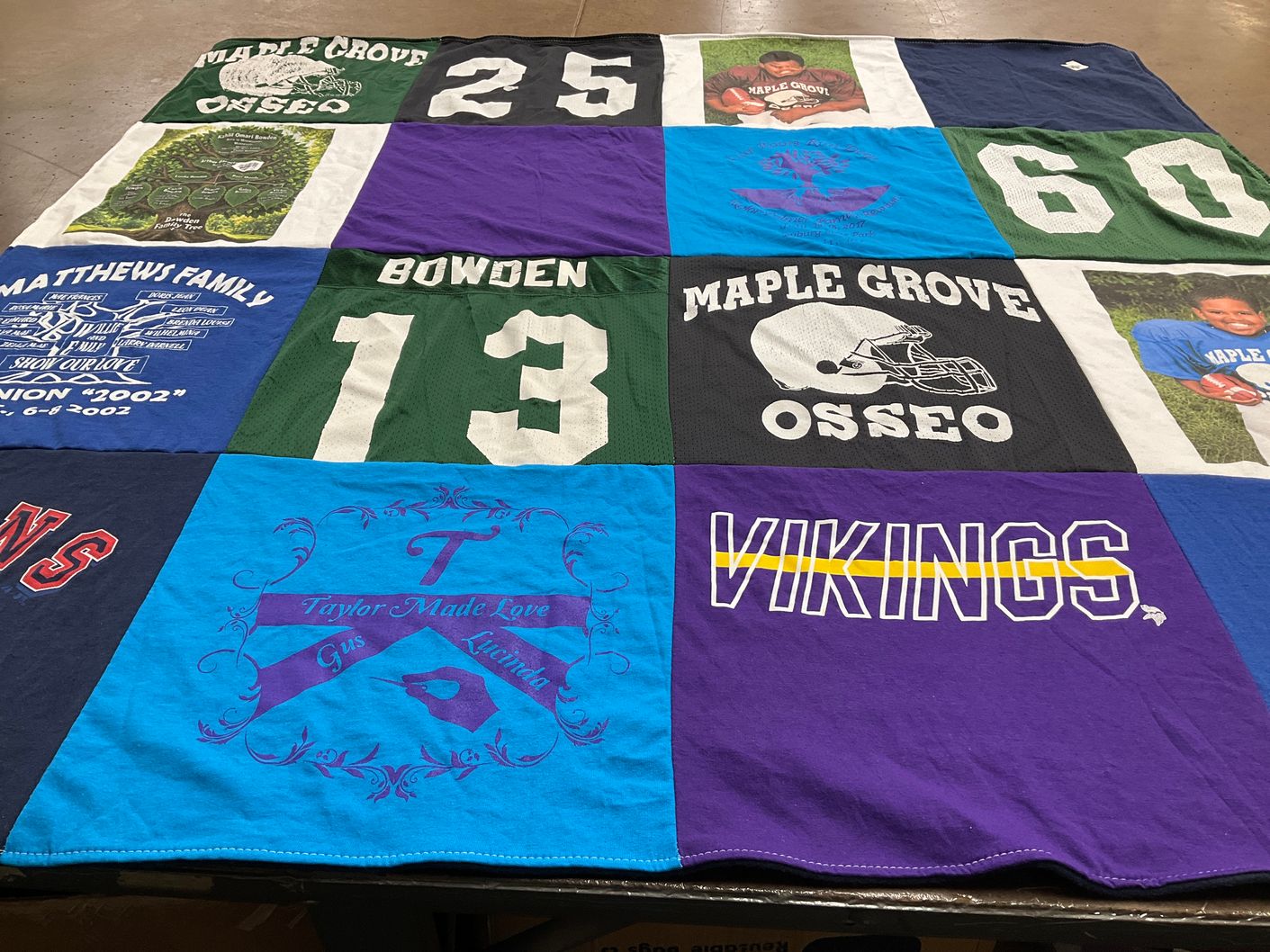 T-shirt quilt featuring maple grove high school football team, minnesota vikings by Sherronda from MN
