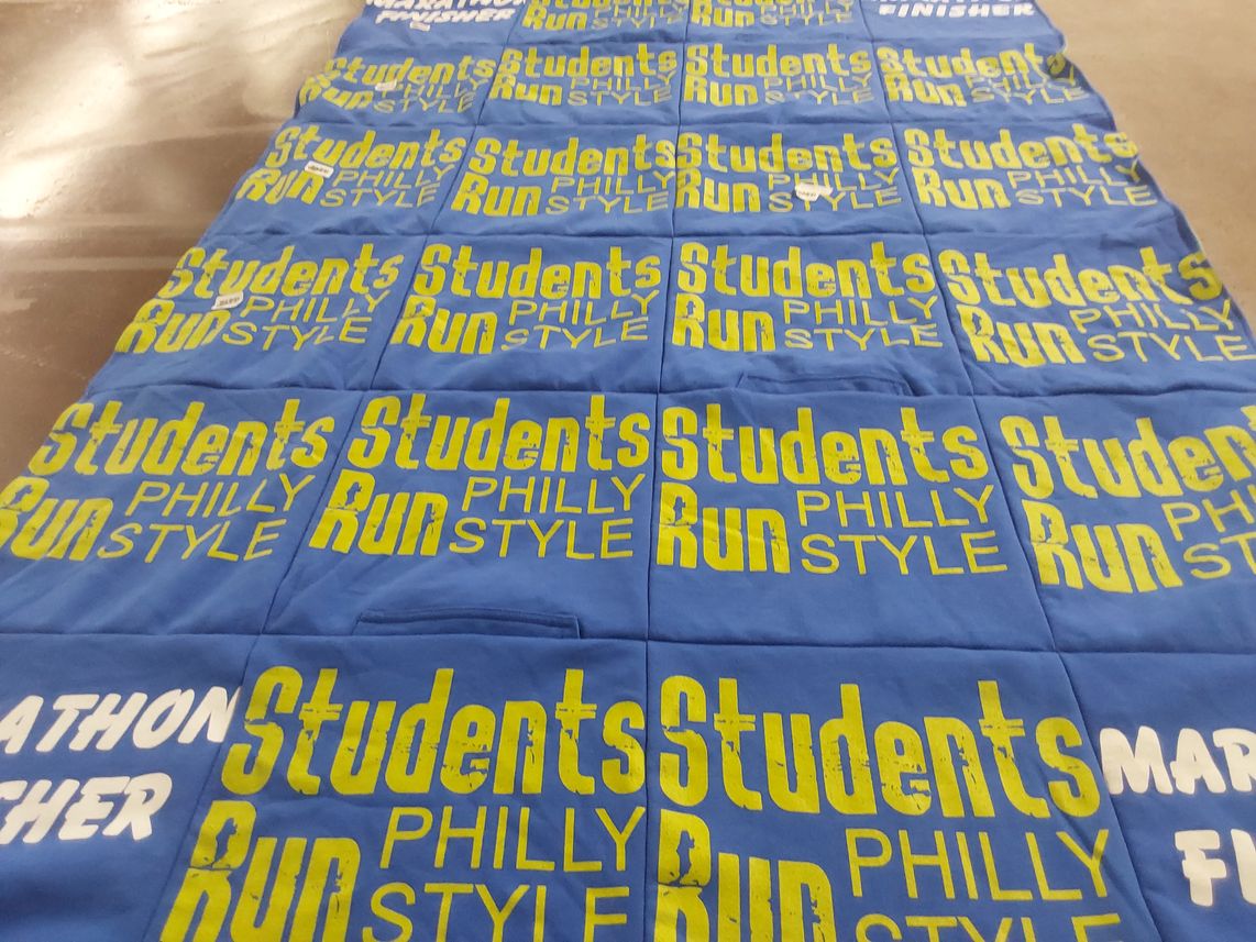 T-shirt quilt with running, marathons themes by Lauren from PA