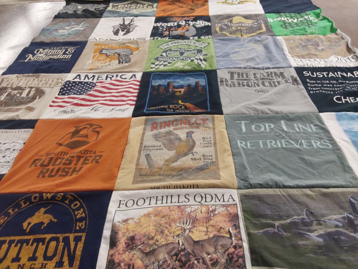 T-shirt quilt with hunting, outdoors themes by John from SC
