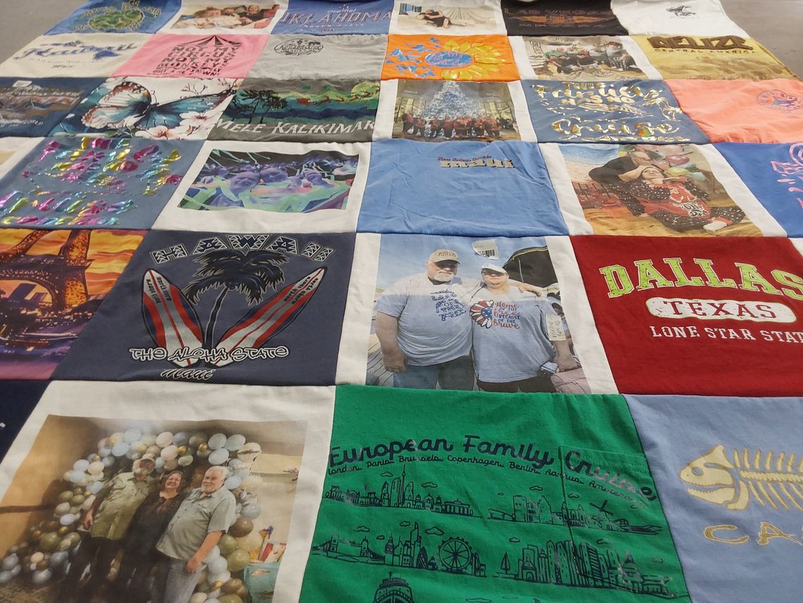 T-shirt quilt with travel, family themes by NIKKI from ID