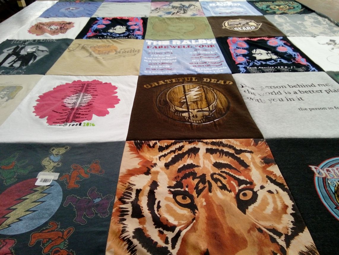 T-shirt quilt with music, concerts themes by Amy from PA