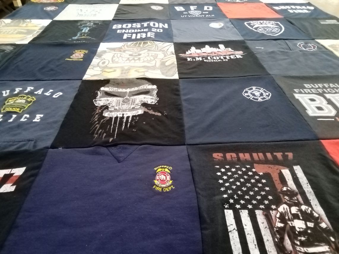 T-shirt quilt with firefighting, law enforcement themes by Gary from NY