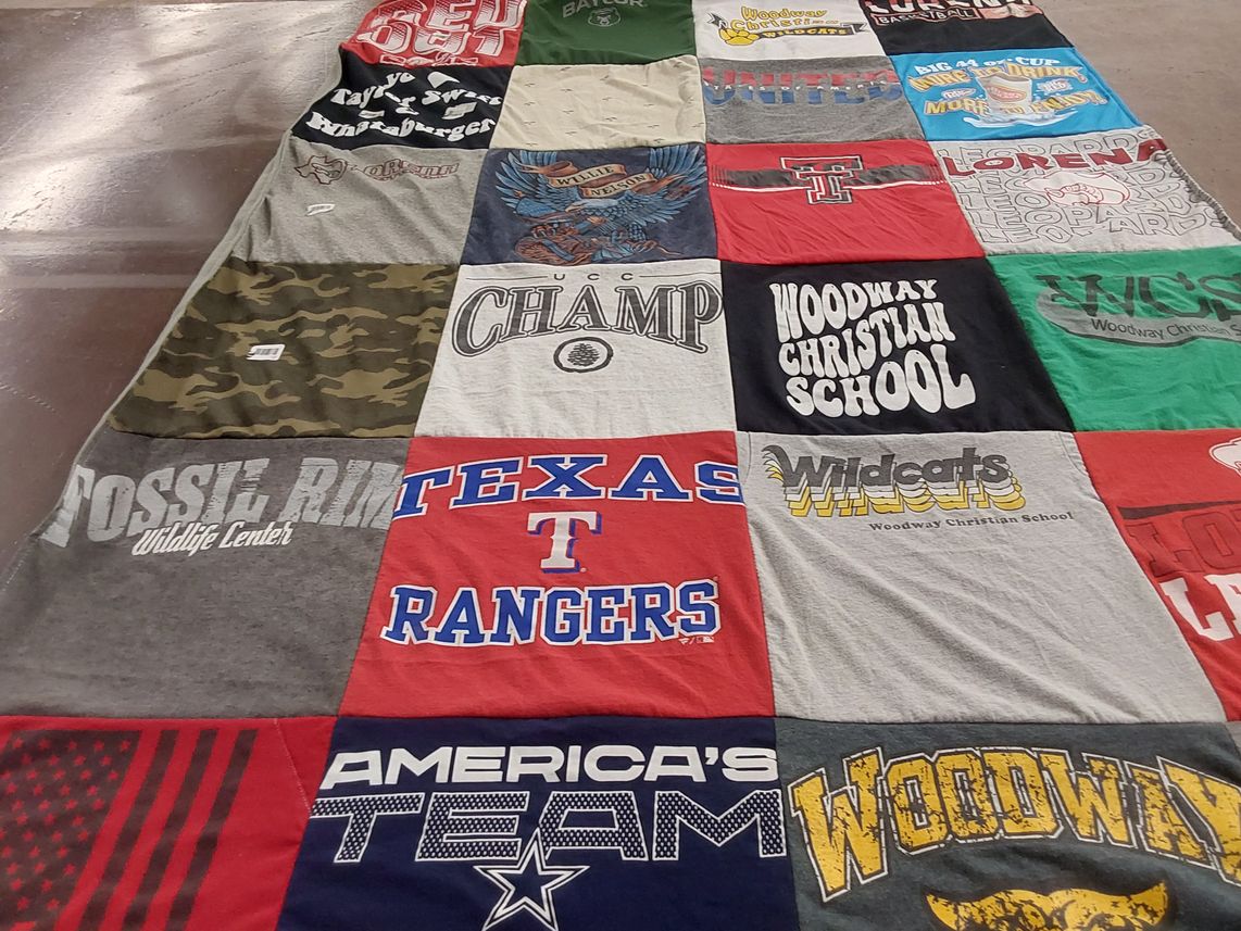 T-shirt quilt featuring texas rangers, woodway wildcats by Britton from TX