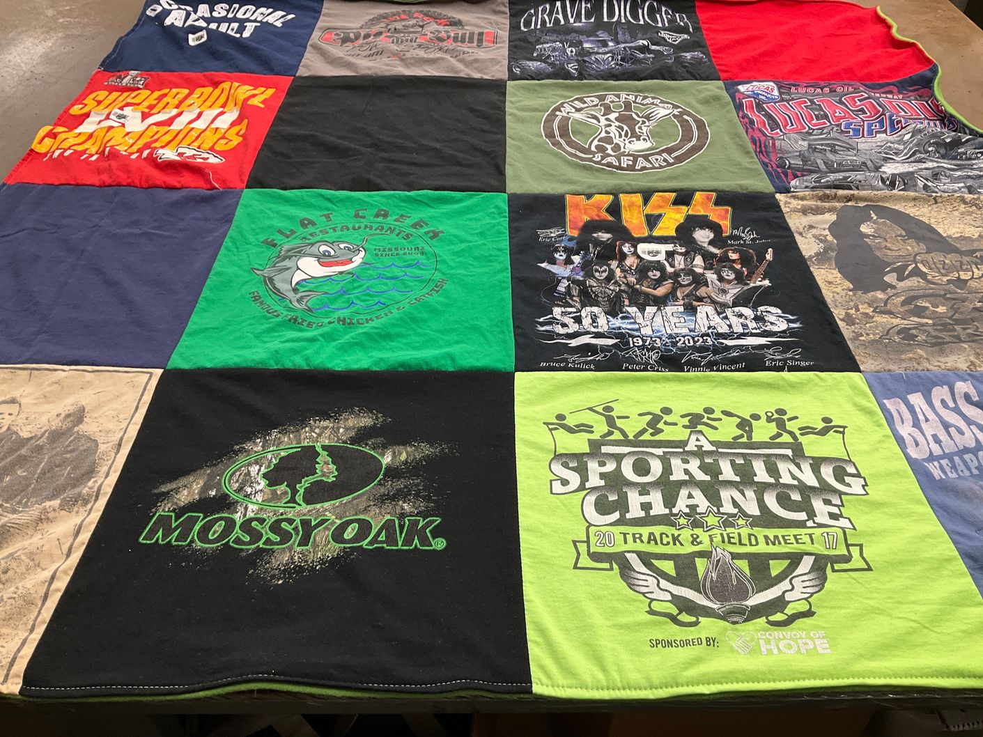 T-shirt quilt with music, sports themes by Margaret from MD