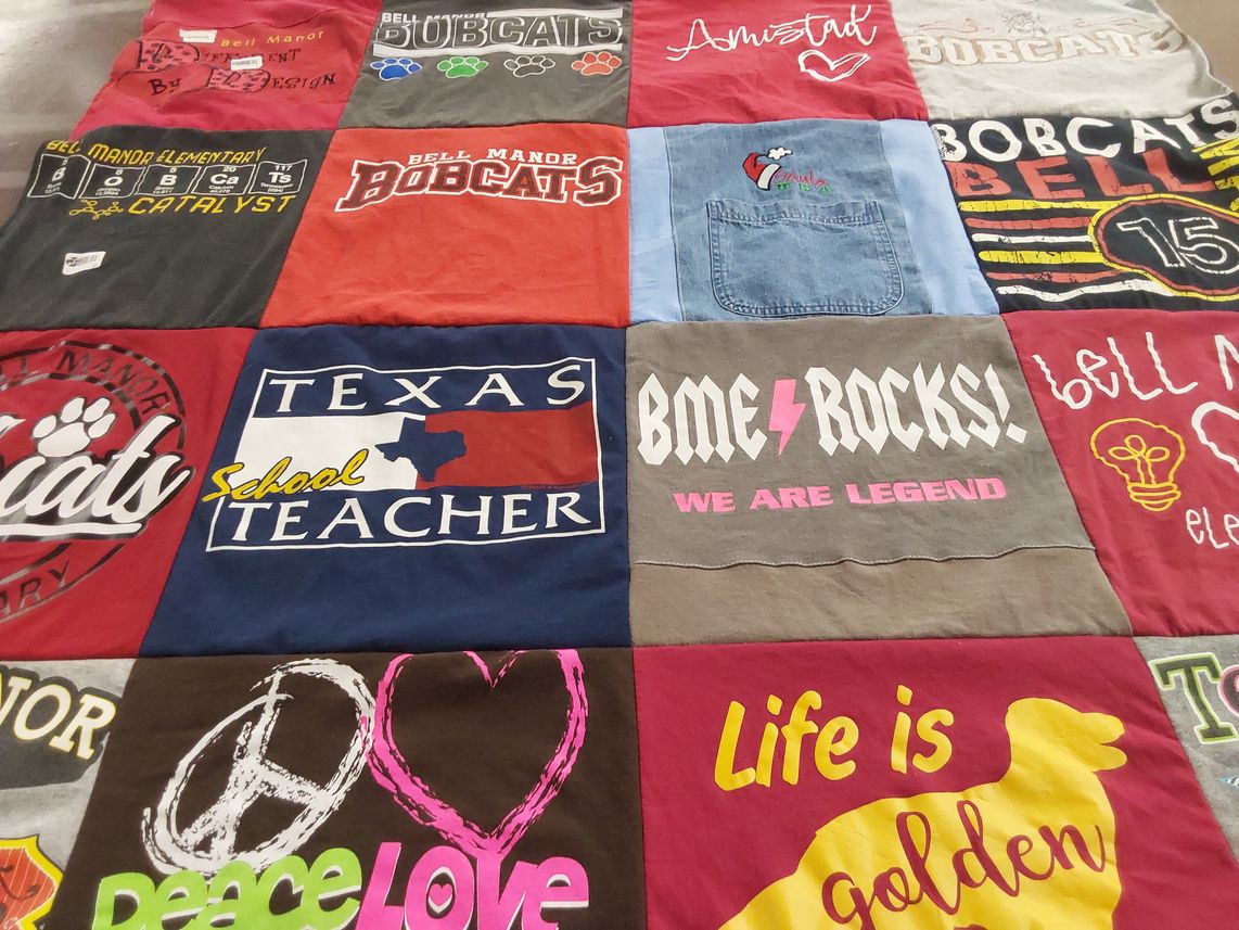 T-shirt quilt featuring bell manor bobcats by Michele from TX
