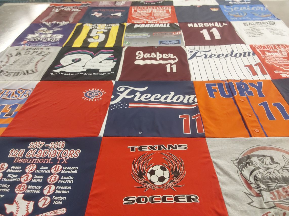 T-shirt quilt featuring gladiators baseball, texans soccer by Kelli from TX