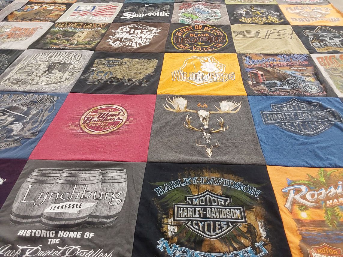 T-shirt quilt with motorcycles, racing themes by Teri from IL