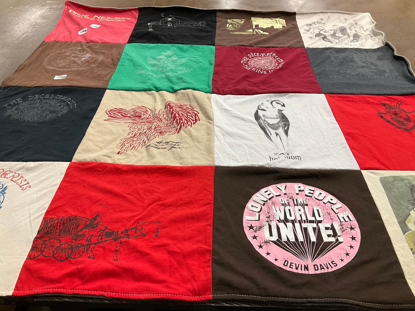 T-shirt quilt with music, art themes by Daniel from ME
