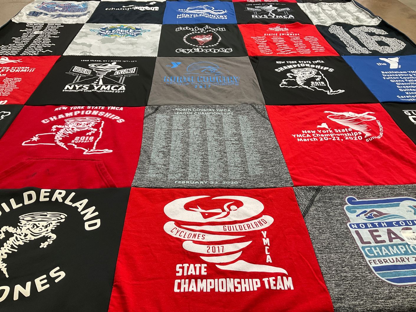 T-shirt quilt featuring guilderland cyclones swimming team by Toniann from NY