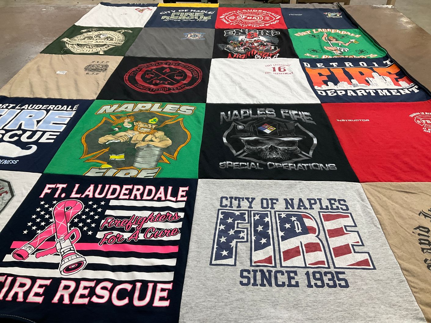 T-shirt quilt with firefighting, community service themes by Steven from FL