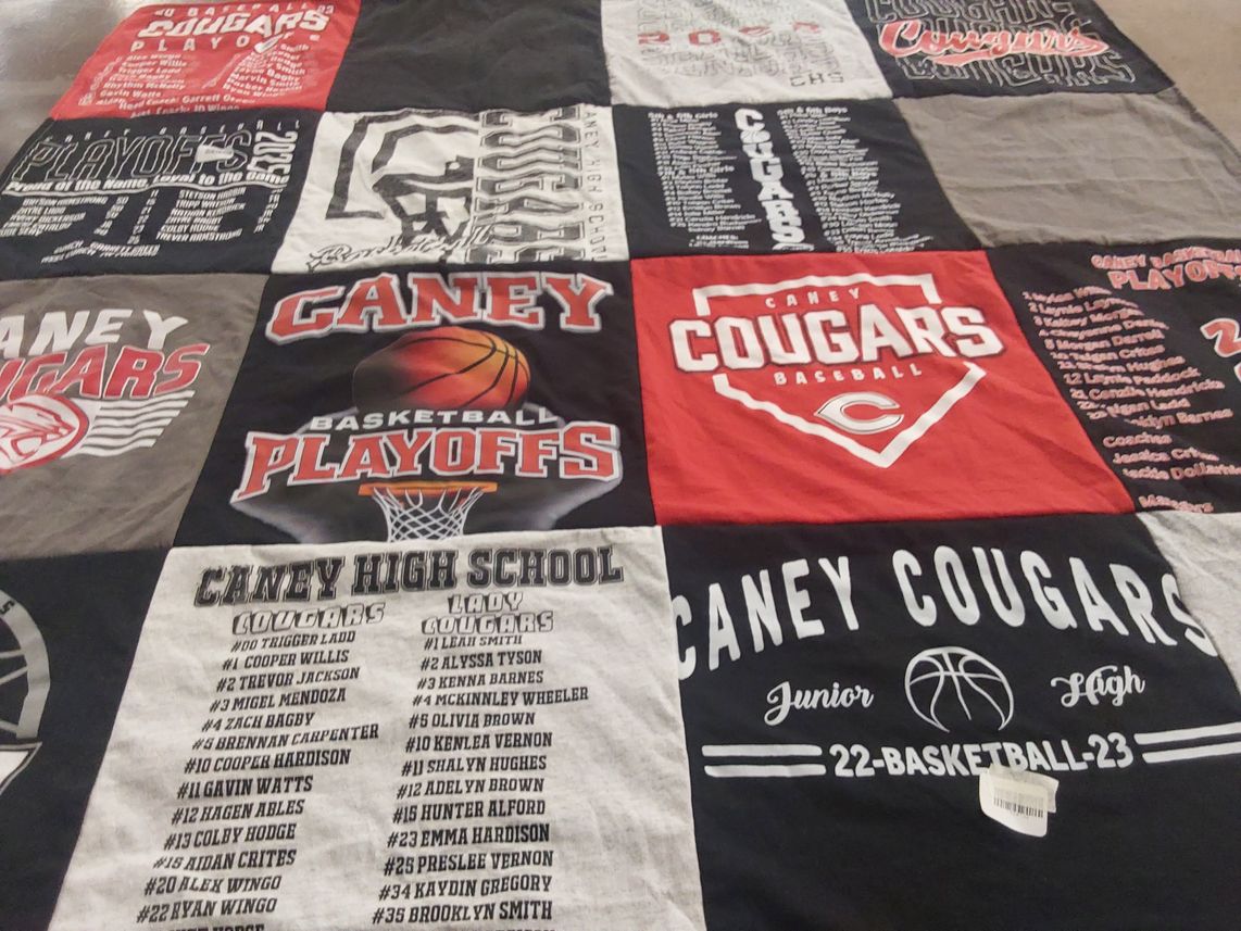 T-shirt quilt featuring caney cougars by Angela from OK
