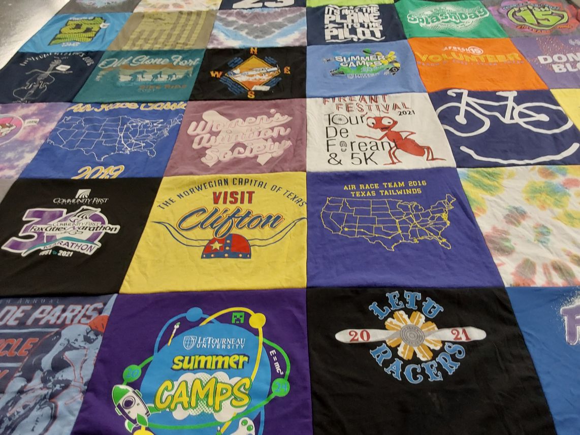 T-shirt quilt featuring letourneau university by Laura from TX