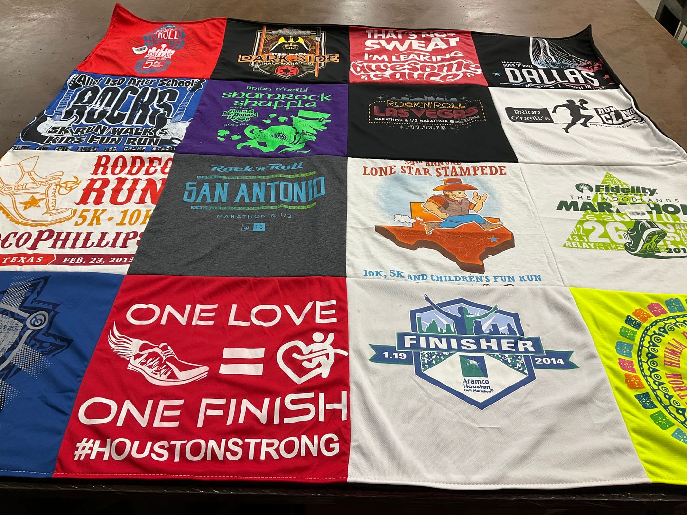T-shirt quilt with running, marathons themes by Jennifer from TX