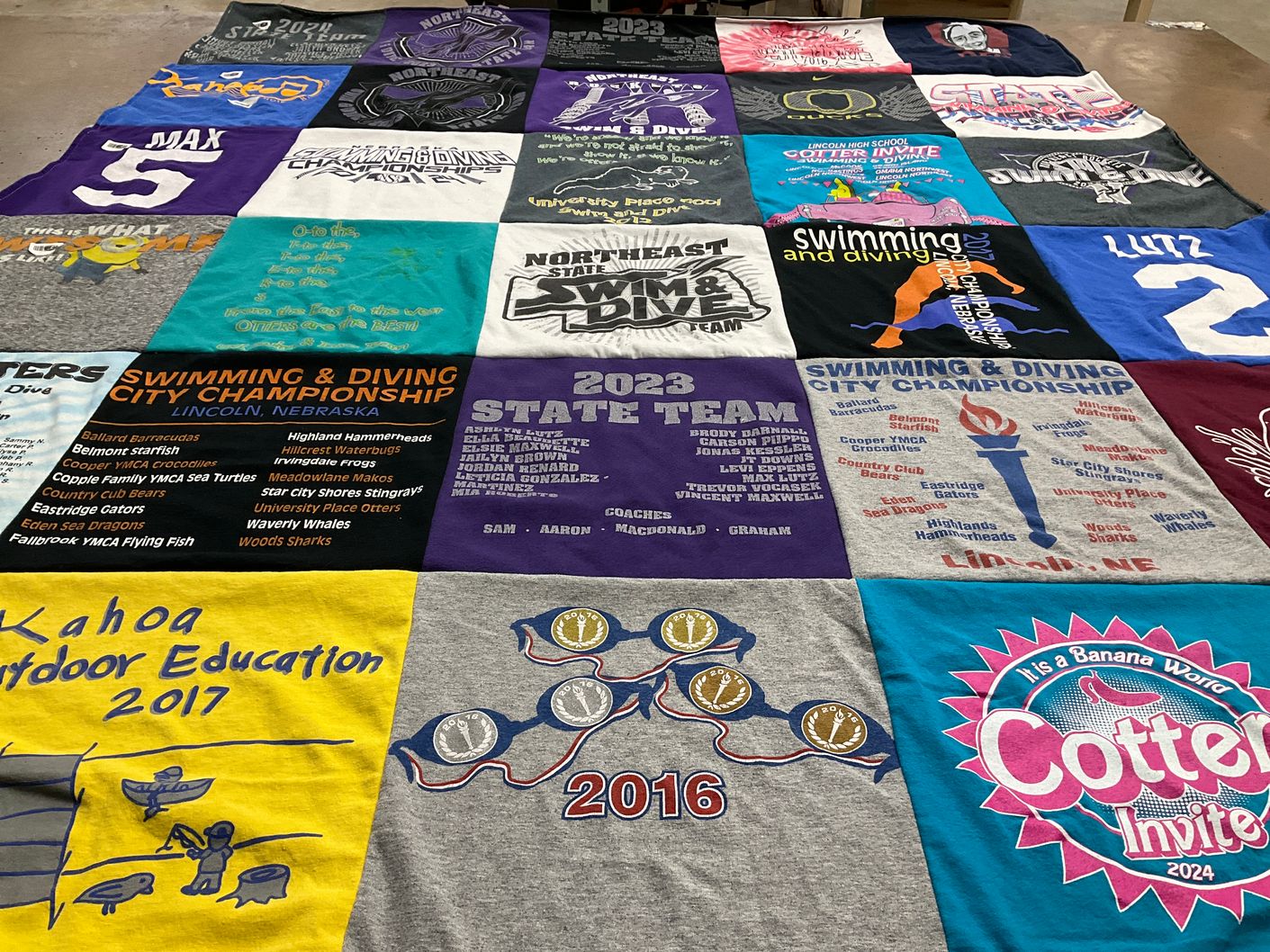 T-shirt quilt featuring lincoln high school swimming and diving team, waverly whales by Teri from NE