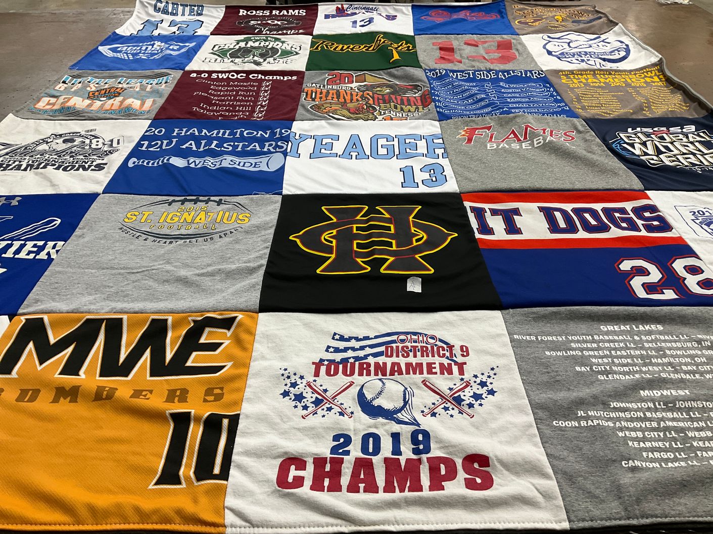 T-shirt quilt featuring hamilton youth baseball, ross rams by Amber from OH