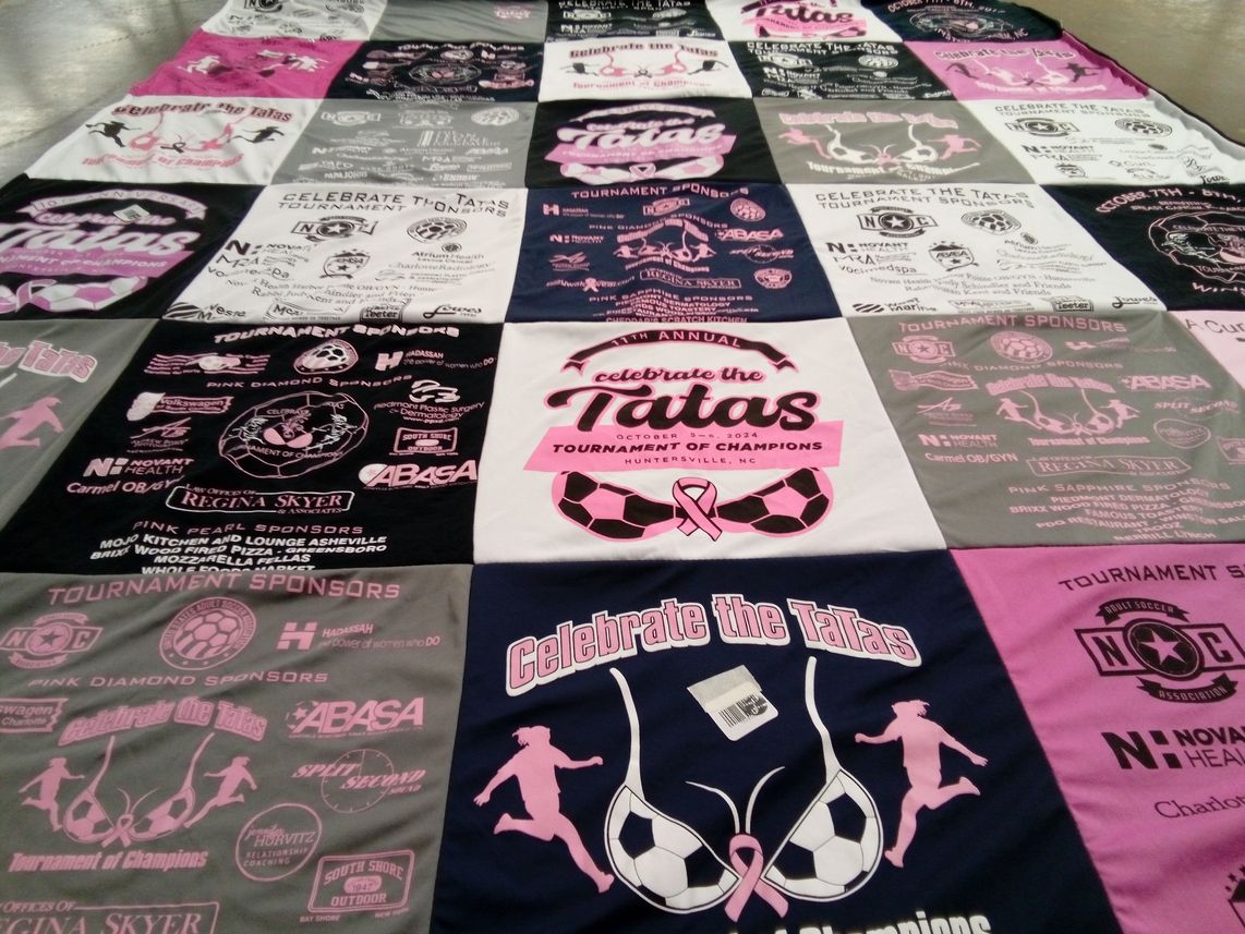 T-shirt quilt with charity, sports themes by Talia from NC