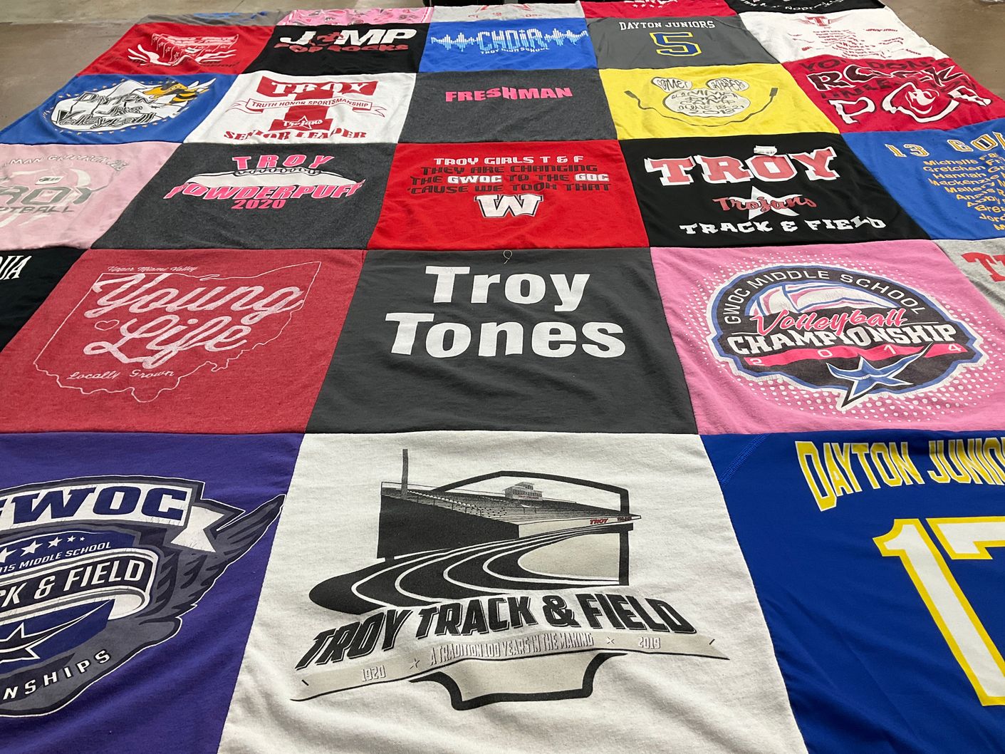 T-shirt quilt featuring troy track and field, dayton junior team by Melissa from OH