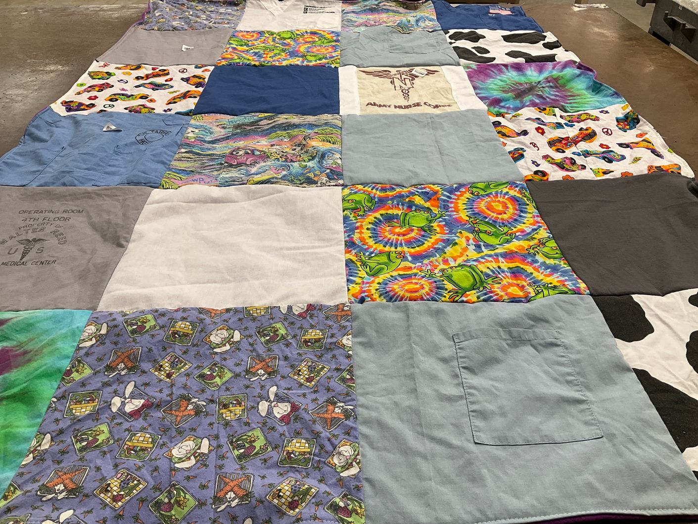T-shirt quilt with medical, healthcare themes by Mary from VA