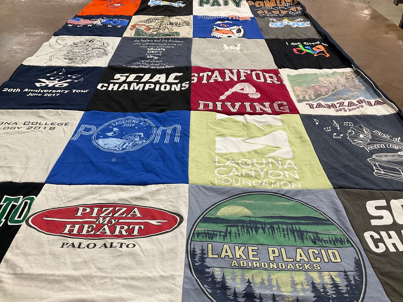 T-shirt quilt from pomona college, stanford university by Emma from CA