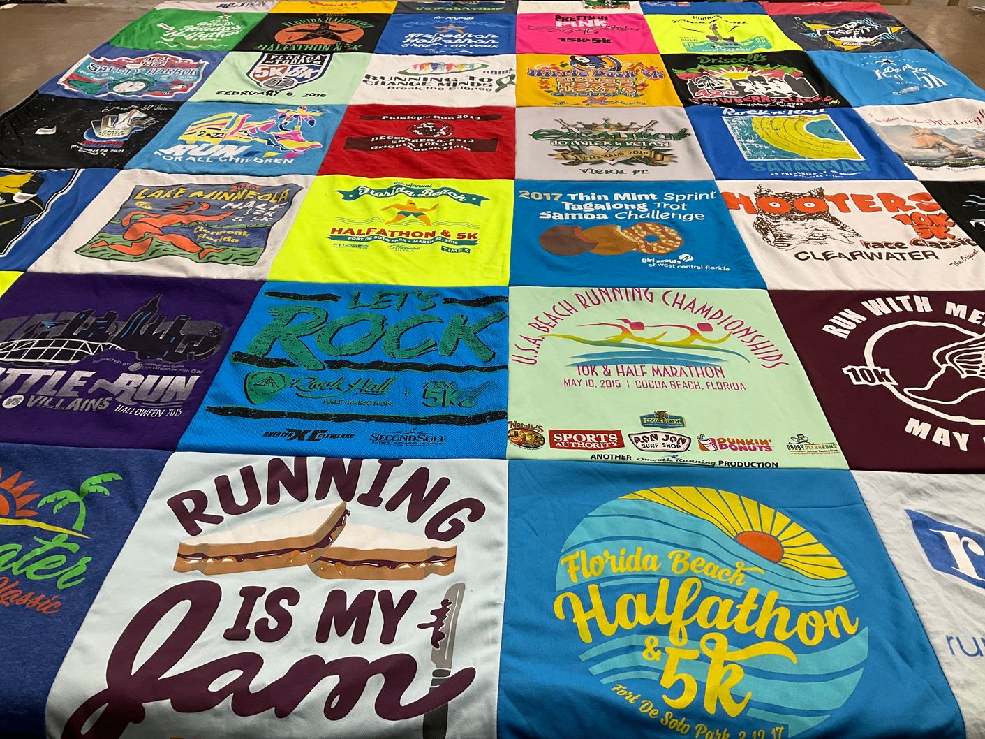 T-shirt quilt with running, fitness themes by Jenny from FL