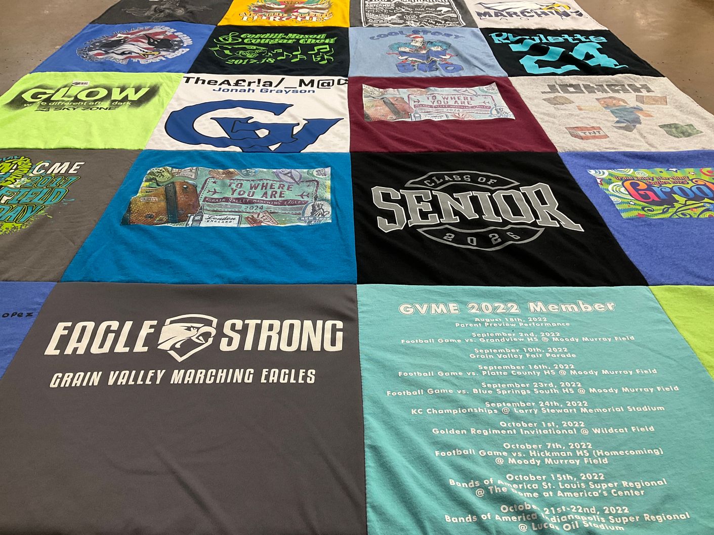 T-shirt quilt featuring grain valley marching eagles by Carol from MO
