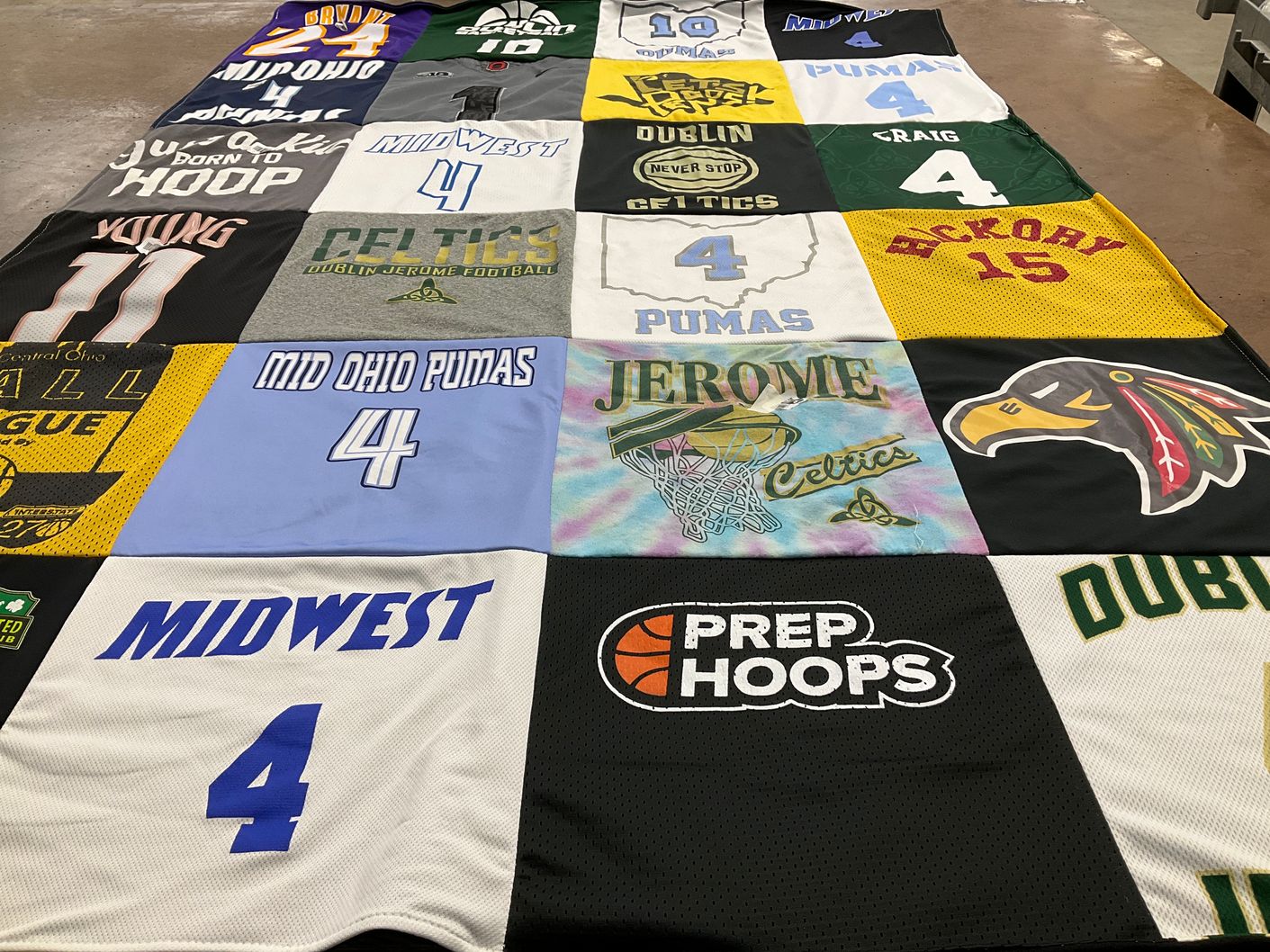 T-shirt quilt from mid ohio pumas, dublin jerome high school by Rebecca from OH