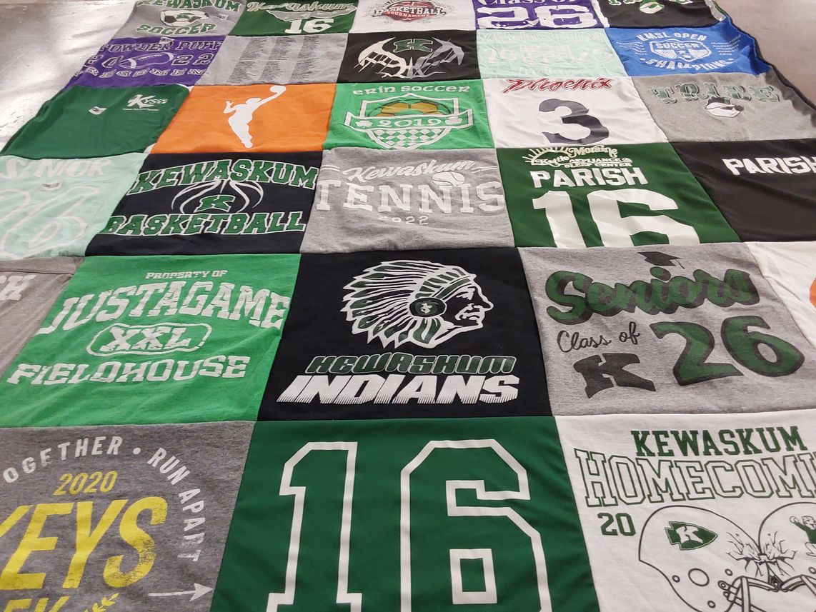 T-shirt quilt featuring kewaskum indians basketball, kewaskum tennis by Stephanie from WI