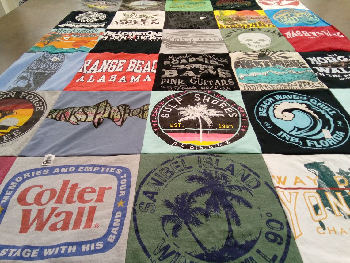 T-shirt quilt with camping, boating themes by Stephanie from WI