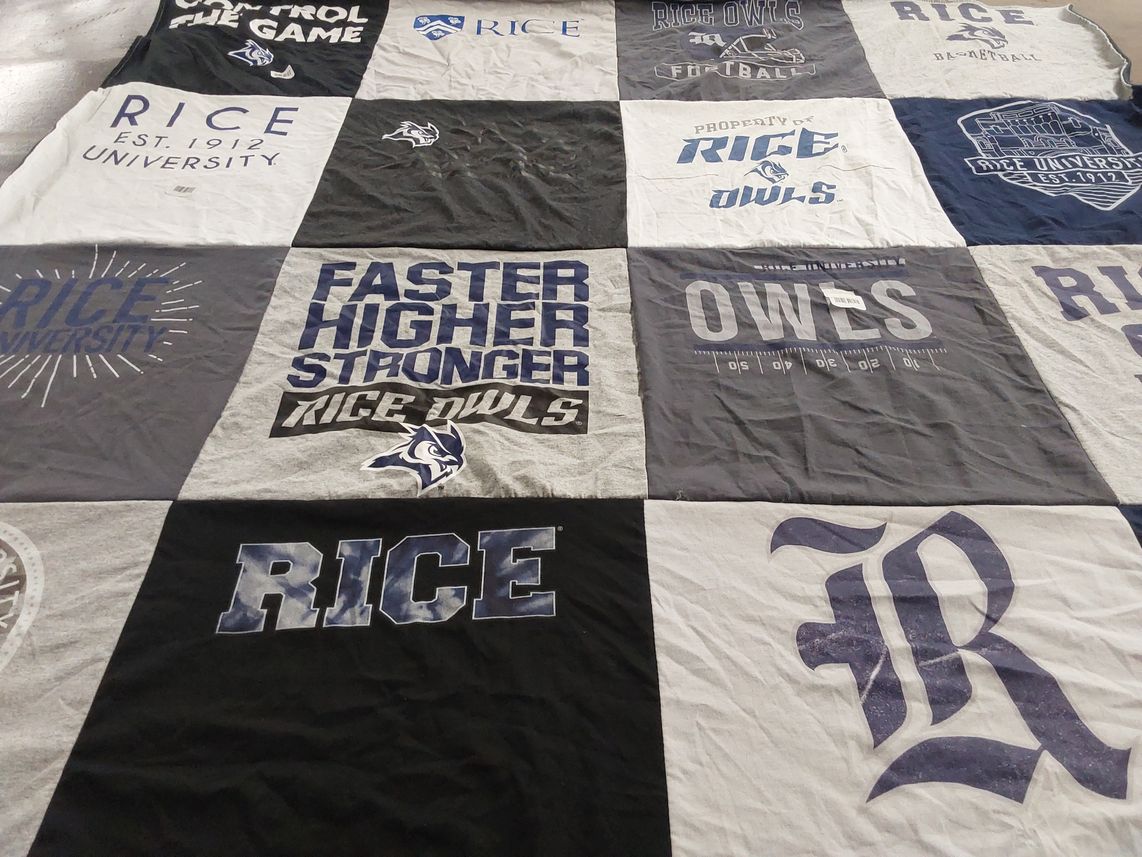 T-shirt quilt featuring rice owls by Melissa from MD