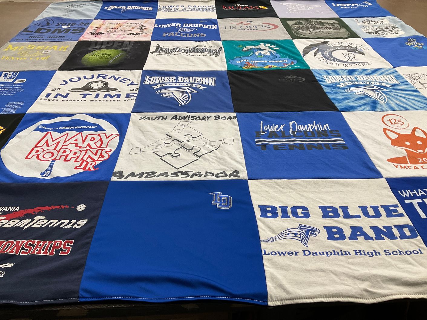 T-shirt quilt featuring lower dauphin falcons by Riley from PA