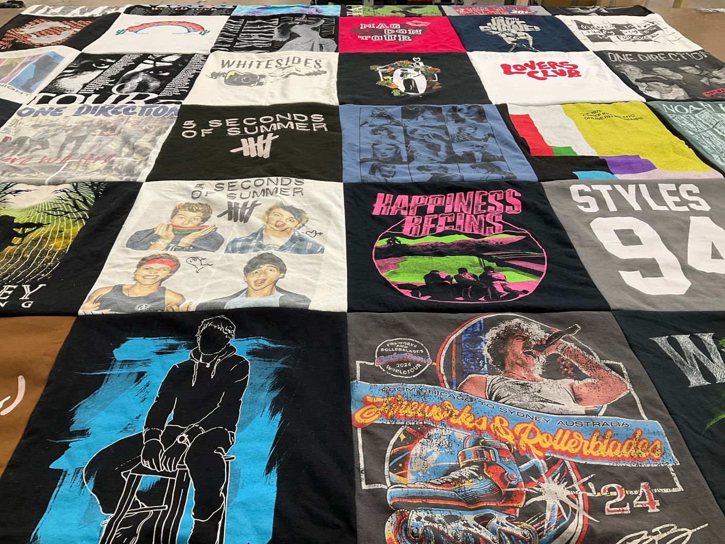 T-shirt quilt with music, bands themes by Kelly from NC