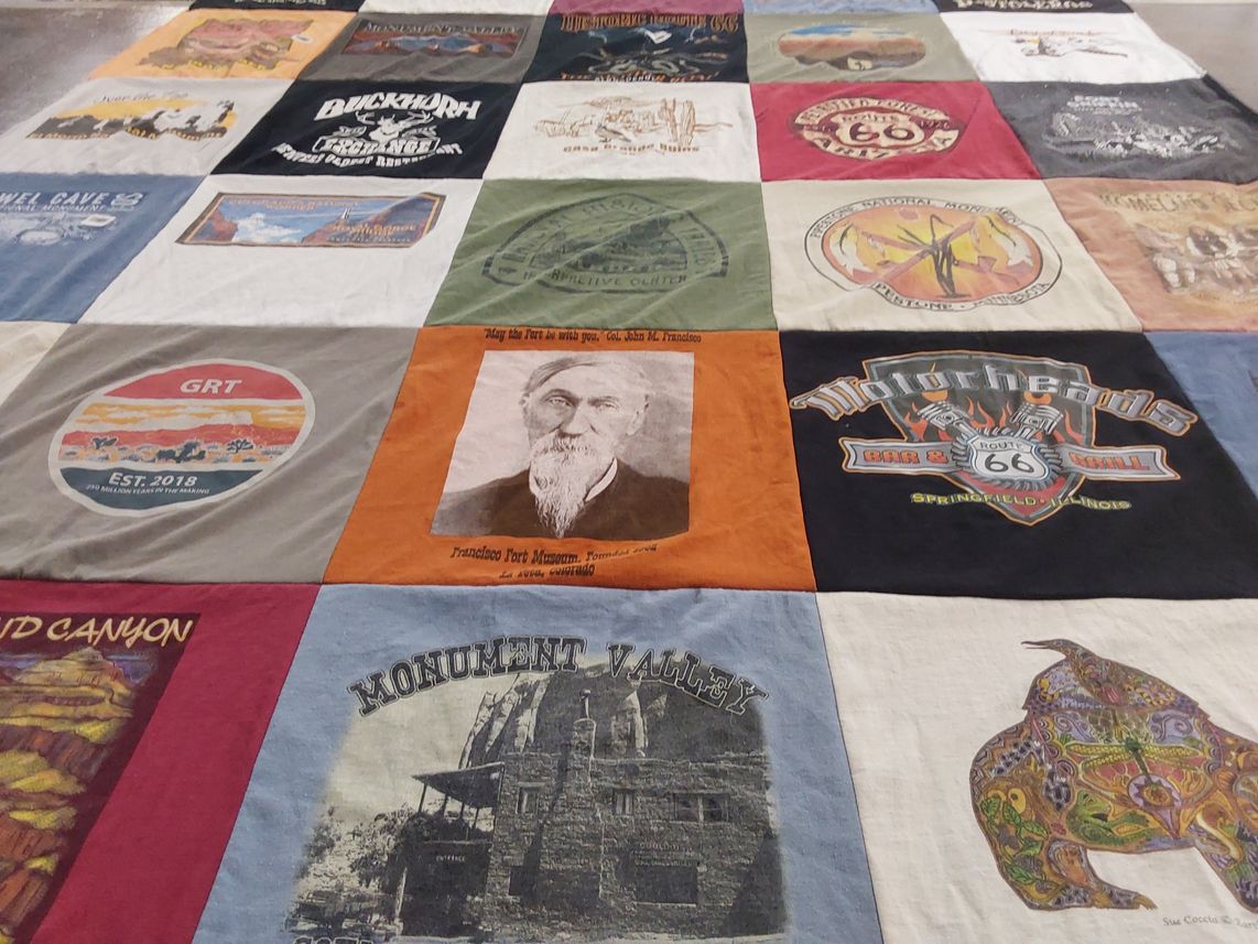 T-shirt quilt with travel, national parks themes by Lynda from OK