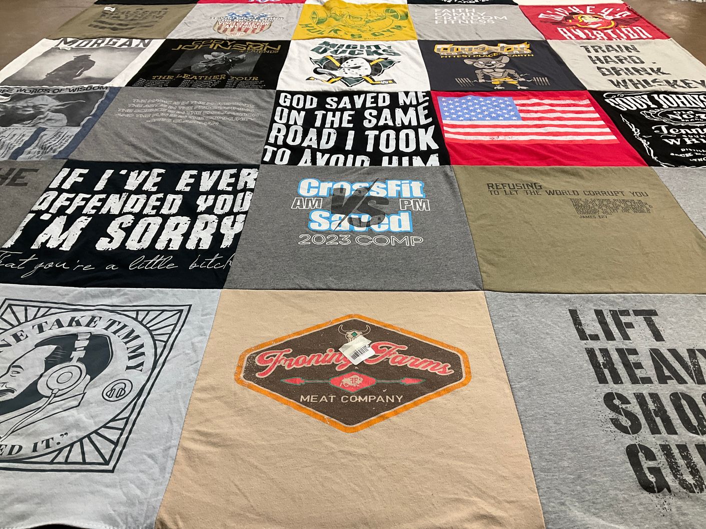 T-shirt quilt with fitness, crossfit themes by Alissa from CA