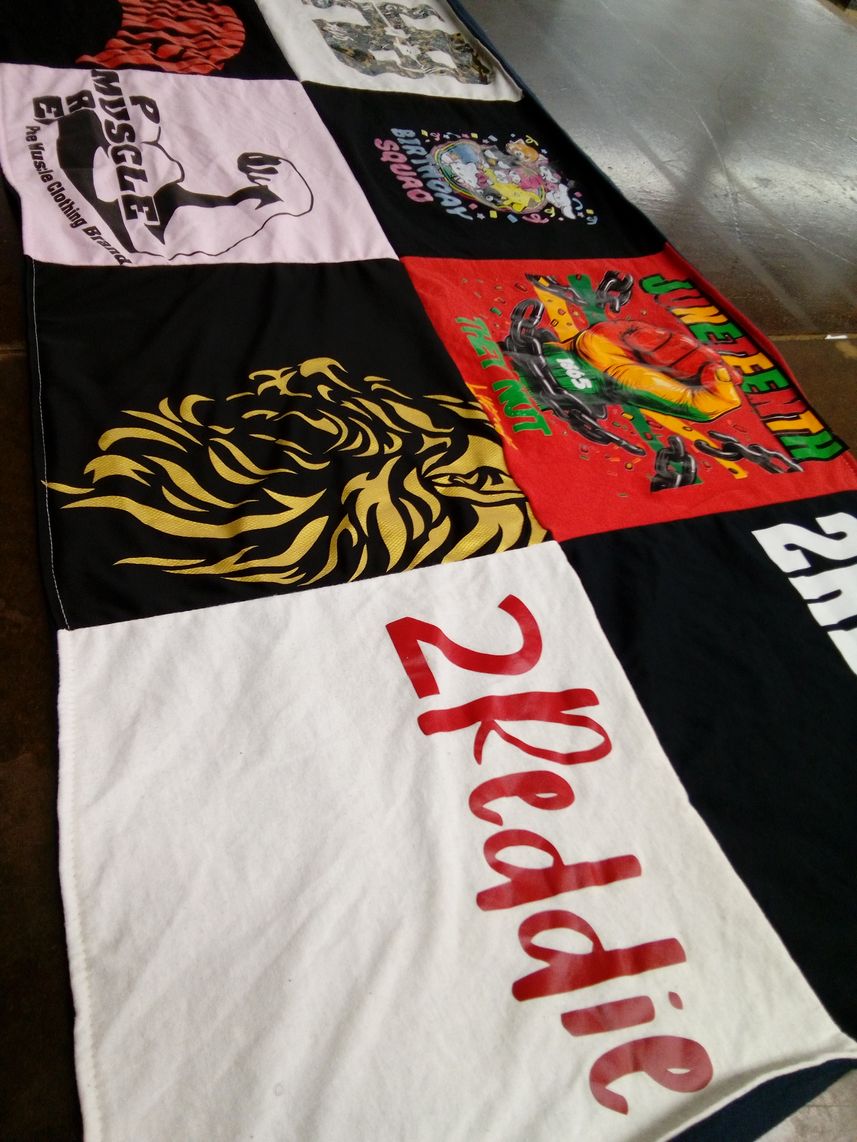 T-shirt quilt with fitness, celebrations themes by Roger from LA