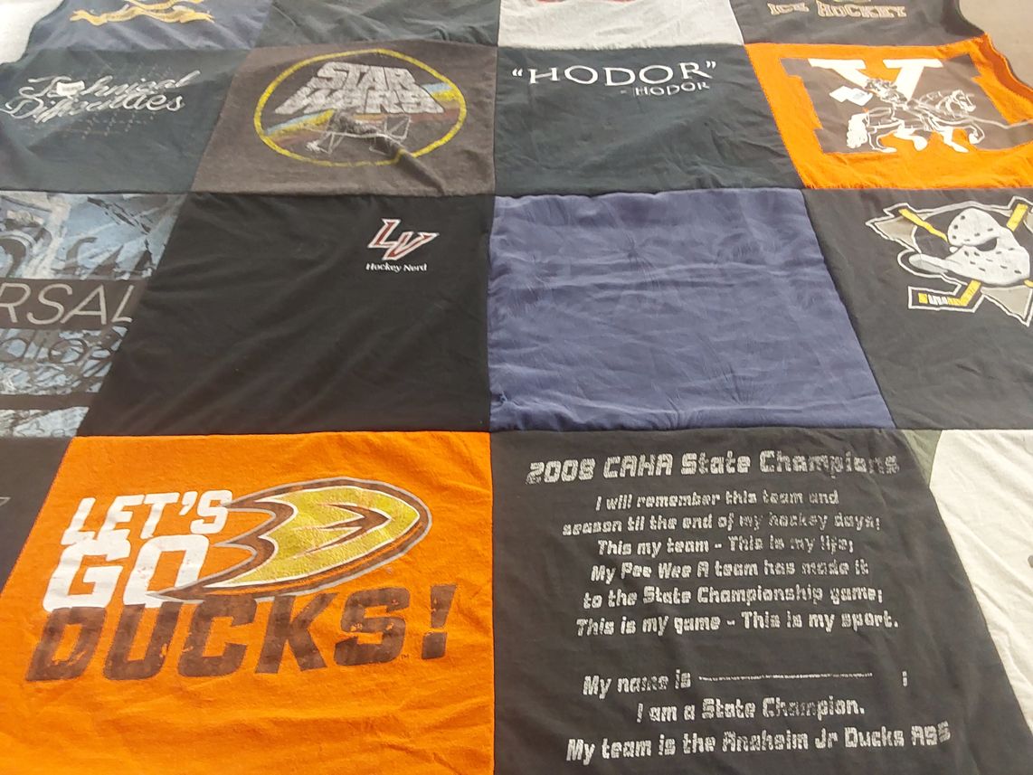 T-shirt quilt featuring anaheim ducks by Sara from ND