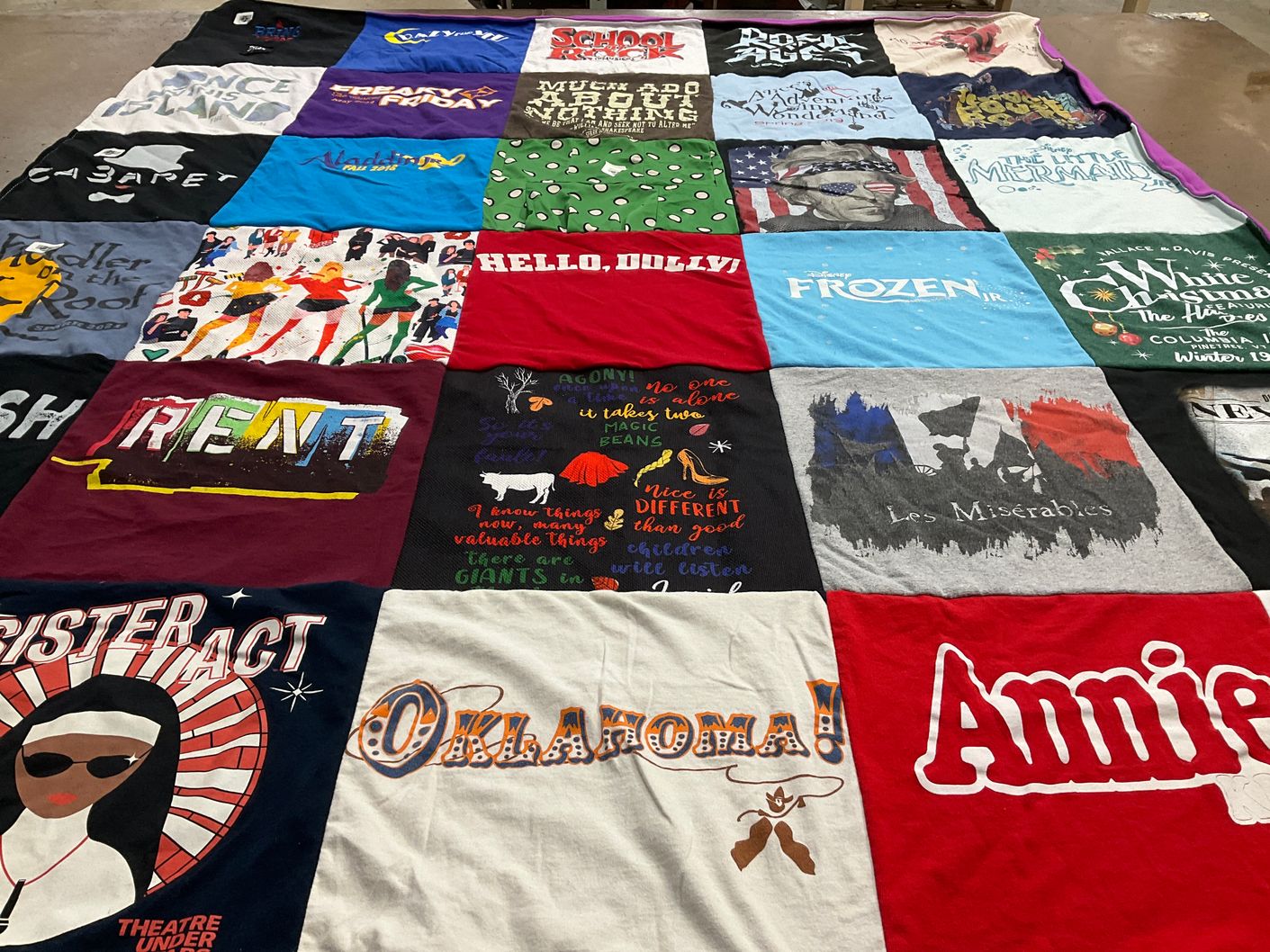 T-shirt quilt with musicals, theatre themes by Joe from TX