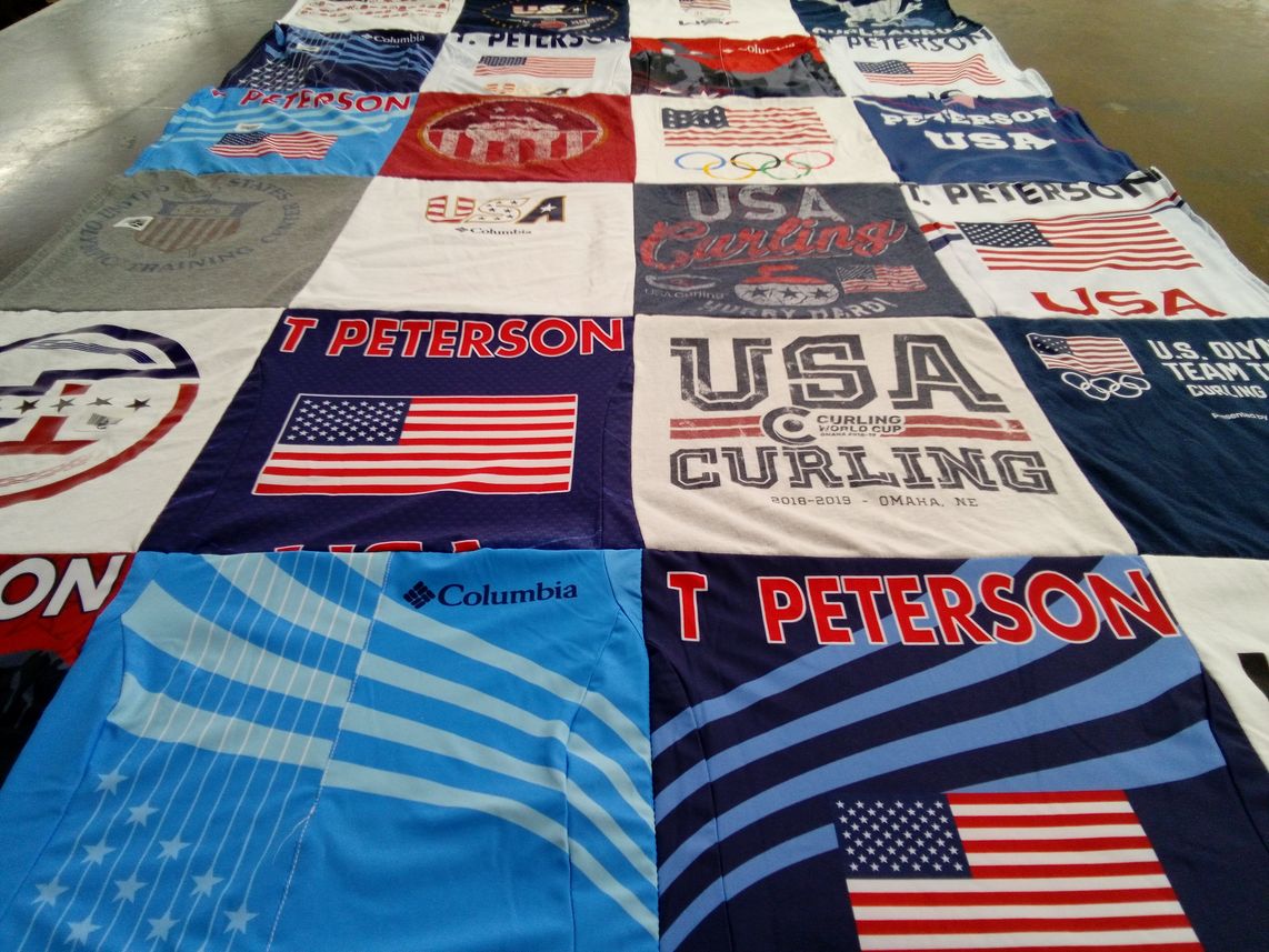 T-shirt quilt with curling, olympics themes by Tabitha from MN