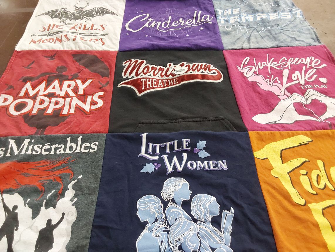 T-shirt quilt with theater, plays themes by Rebecca from NJ