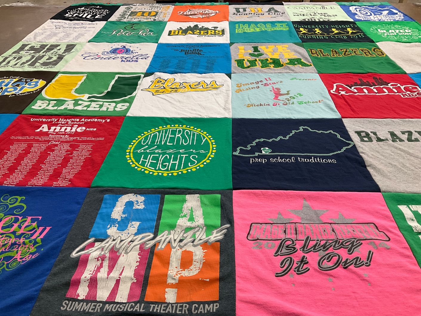 T-shirt quilt featuring university heights academy blazers by Lindsay from KY