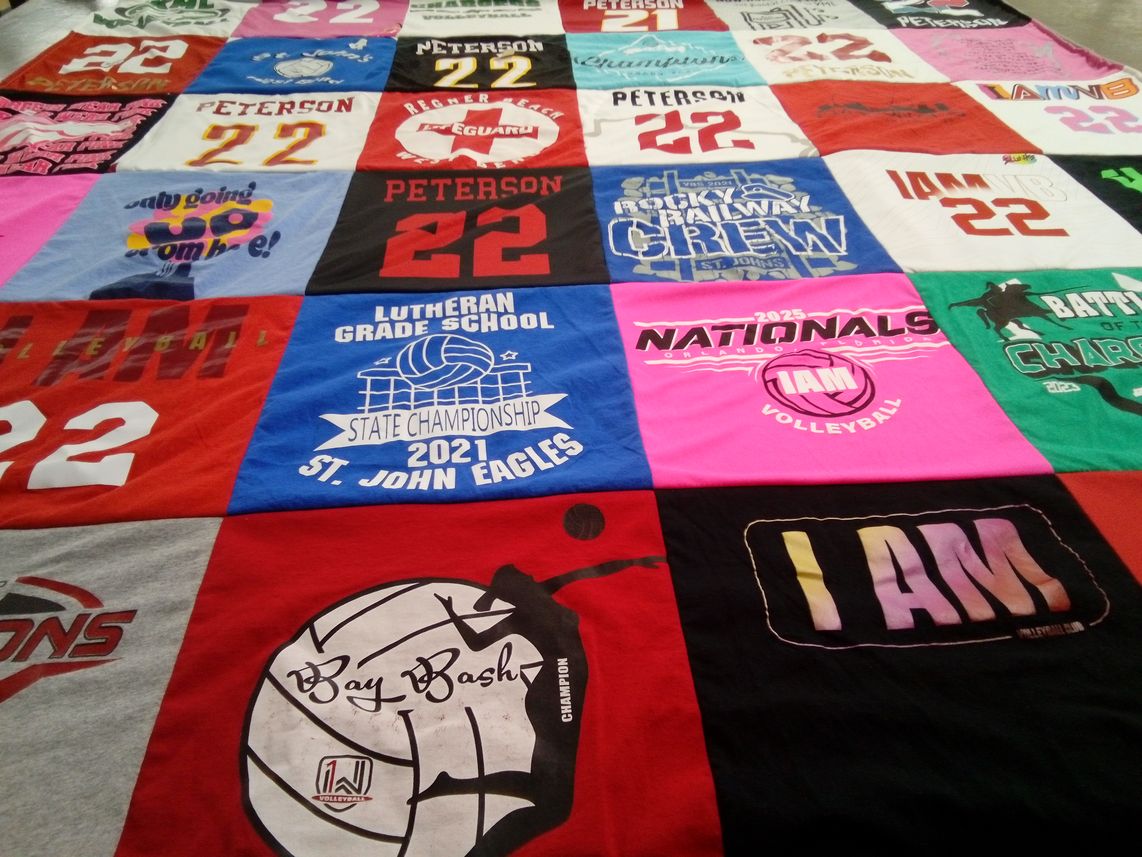 T-shirt quilt from lutheran grade school by Sandra from WI