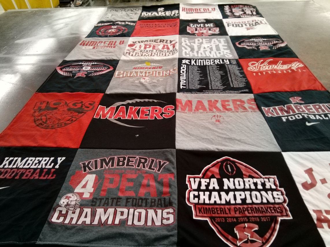 T-shirt quilt featuring kimberly papermakers by Valerie from WI