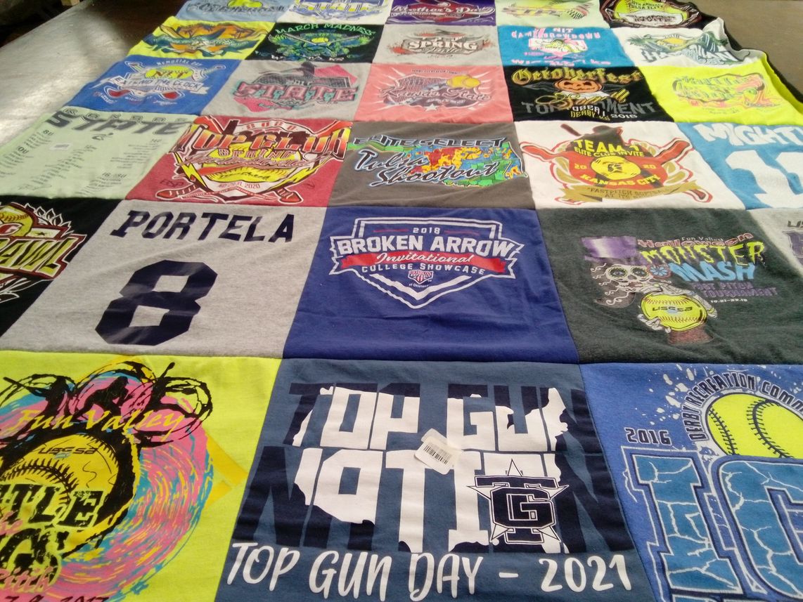 T-shirt quilt with softball themes by Tami from KS